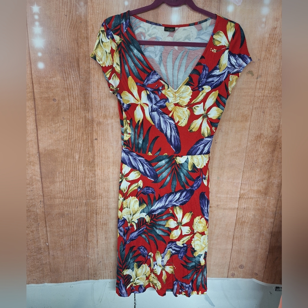 VENUS Tropical Floral Midi Dress in Red Multi
